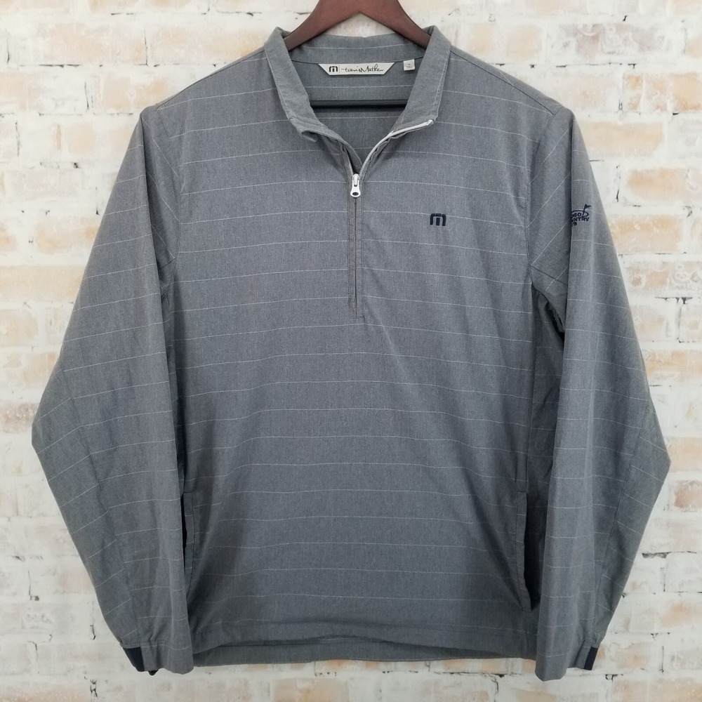 Travis Mathew 1/4 Zip Pullover Golf Activewear Gray Striped Men's XL Custom Logo